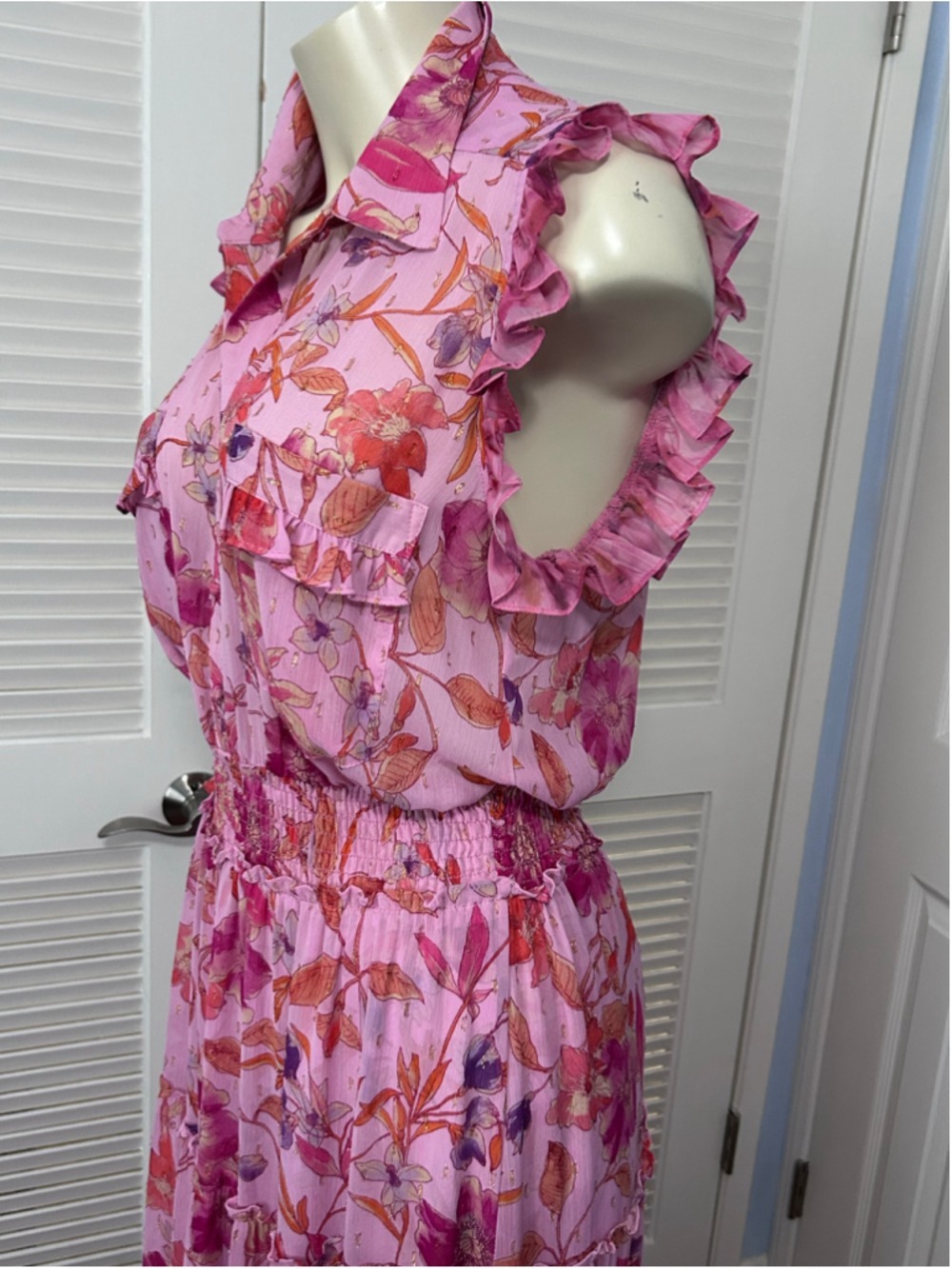 MISA Los Angeles Trina Fire Florals Mix Ruffle Midi Dress M - Picture 9 of 16